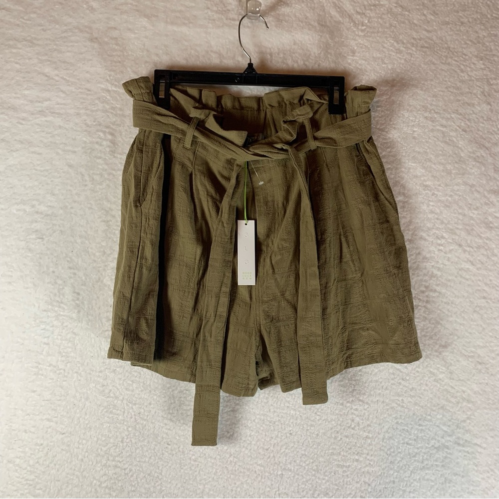 Good Luck Gem Womens XL Shorts Olive Green Paperbag Waist NWT 5996